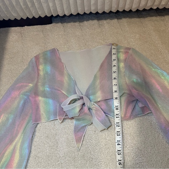 Shein Shimmery Rainbow Sheer Crop Top Long Bell Sleeve - Picture 2 of 5
